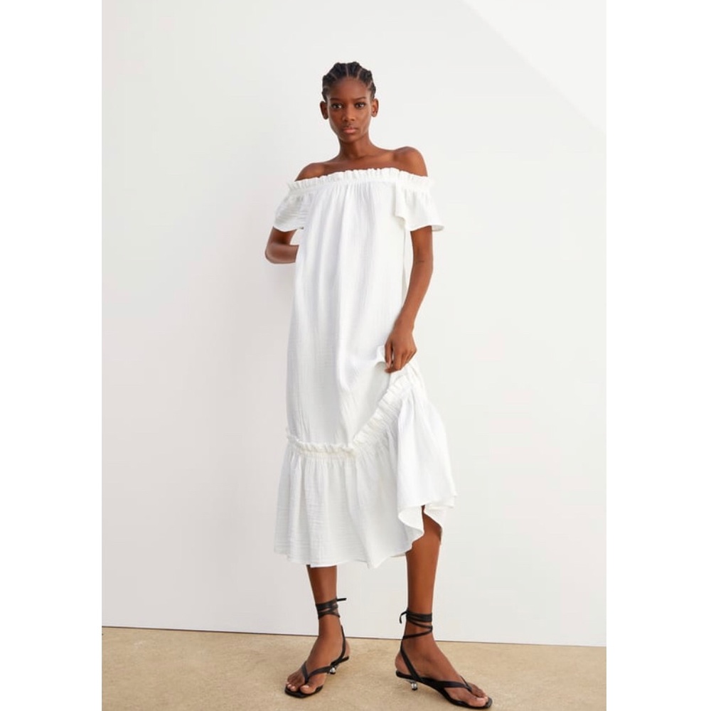 Zara white off shoulder midi dress